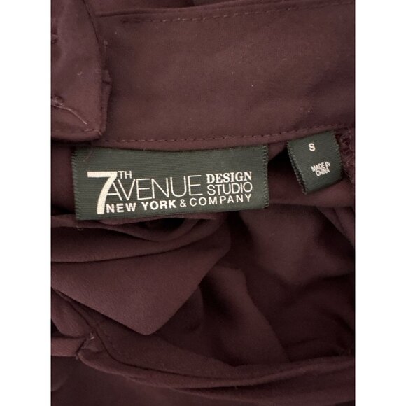 Womens Burgundy 7th Avenue Design Studio Blouse S High Neck 3/4 Sleeve Button Cu - Picture 10 of 12